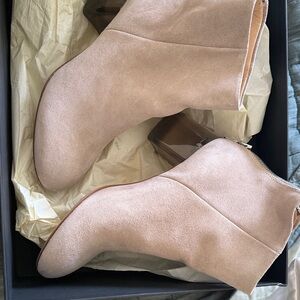 rag & bone Blush Suede Ankle Booties with Clear Block Heel